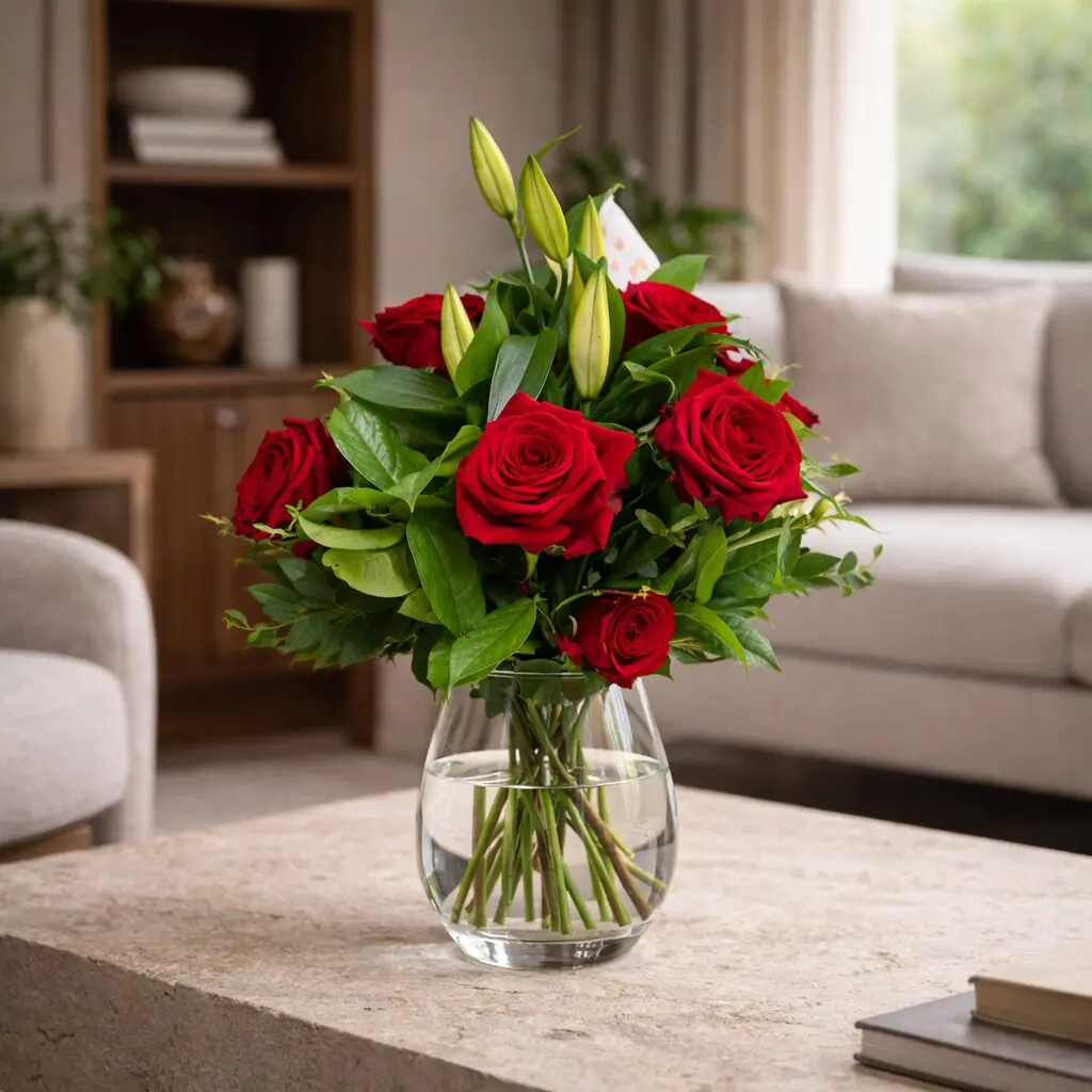 bouquet rose et lys dans un vase