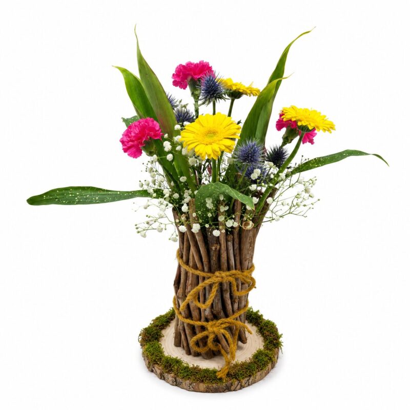 Composition Florale rustique sur base en bois